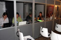 Conference interpreters at work in mobile booths